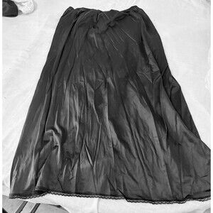 Vanity Fair  A Line Black Slip,Back Slit And Lace Trim at Hemline L 32